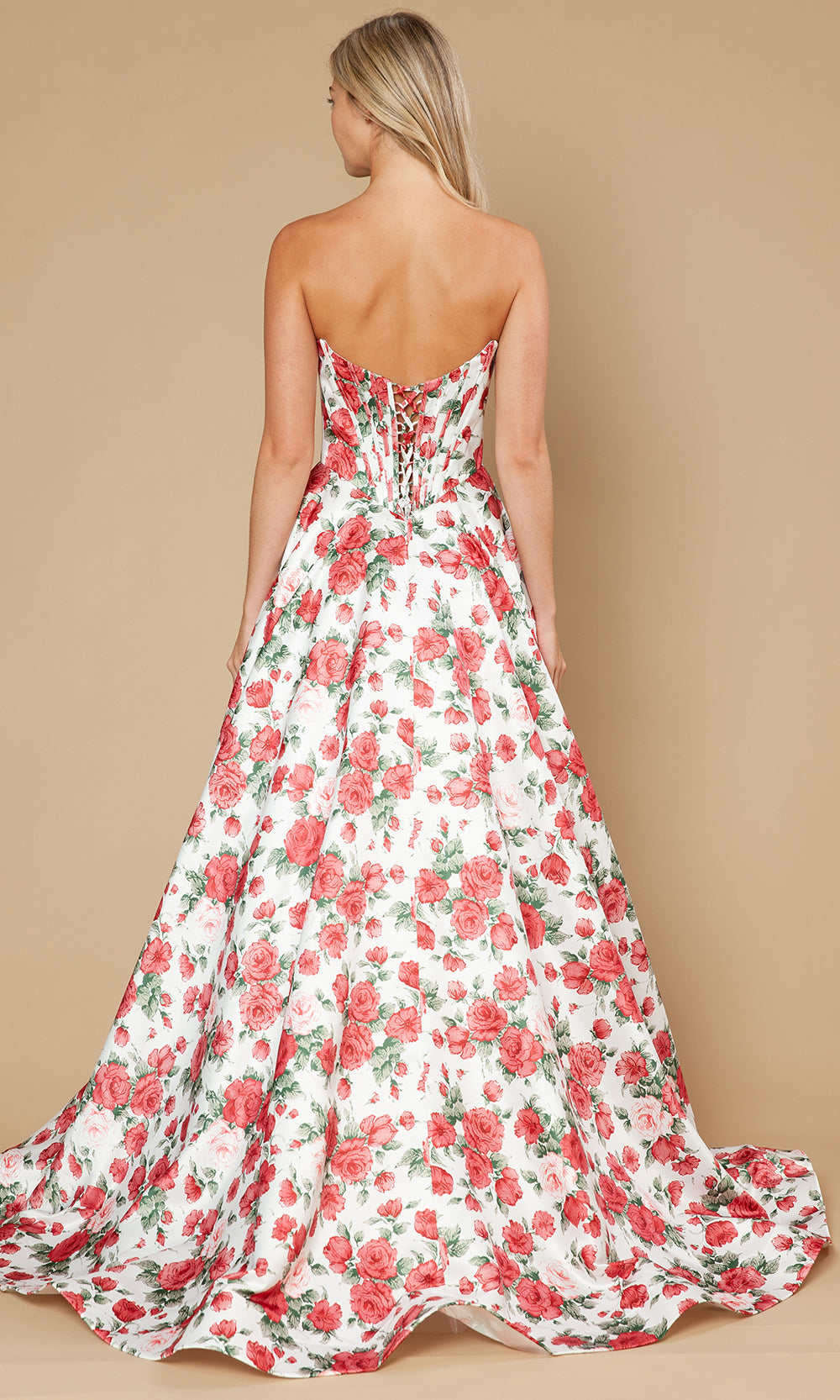 Poly USA 25186 - Floral Bodice Cowl Neck Prom Gown Prom Dresses