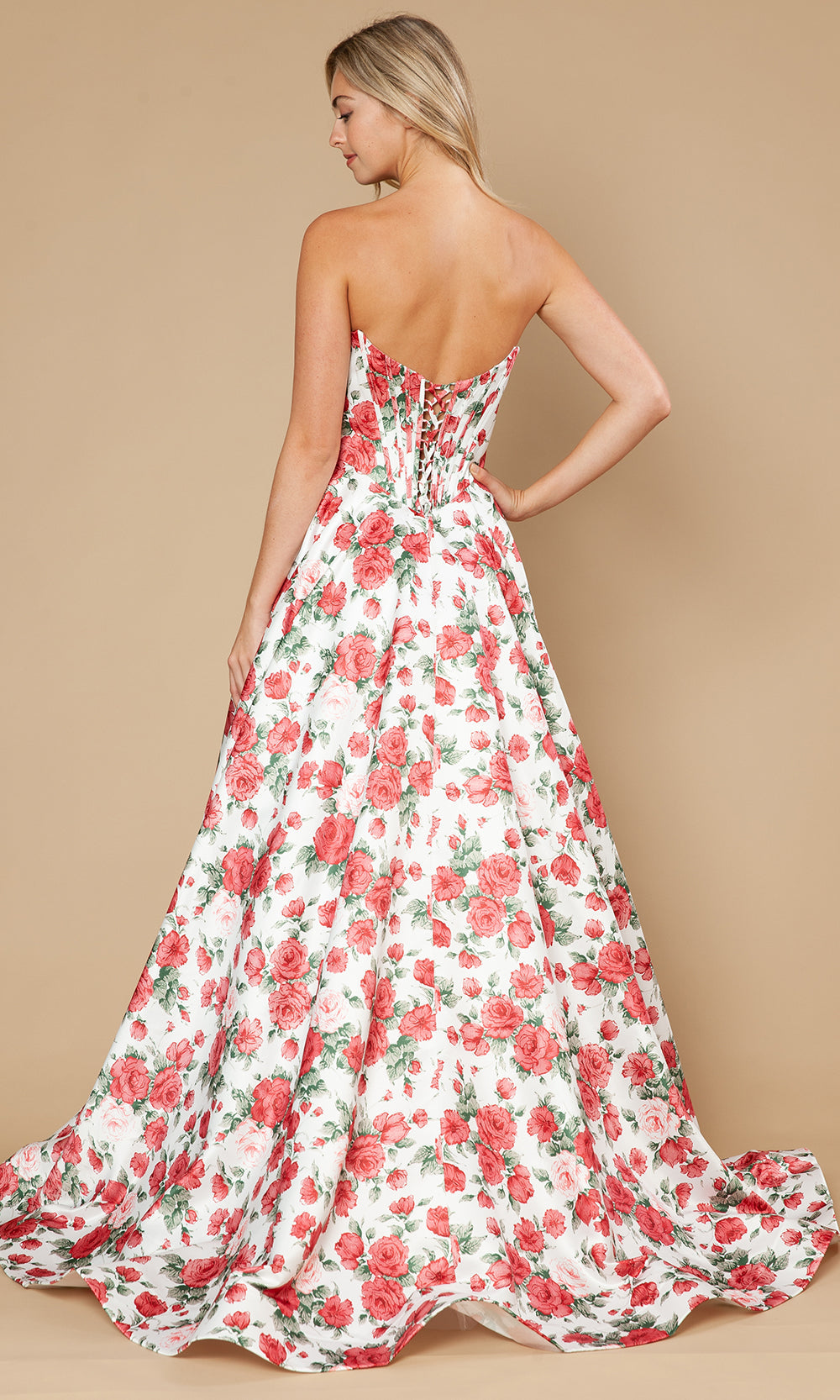 Poly USA 25186 - Floral Bodice Cowl Neck Prom Gown Prom Dresses