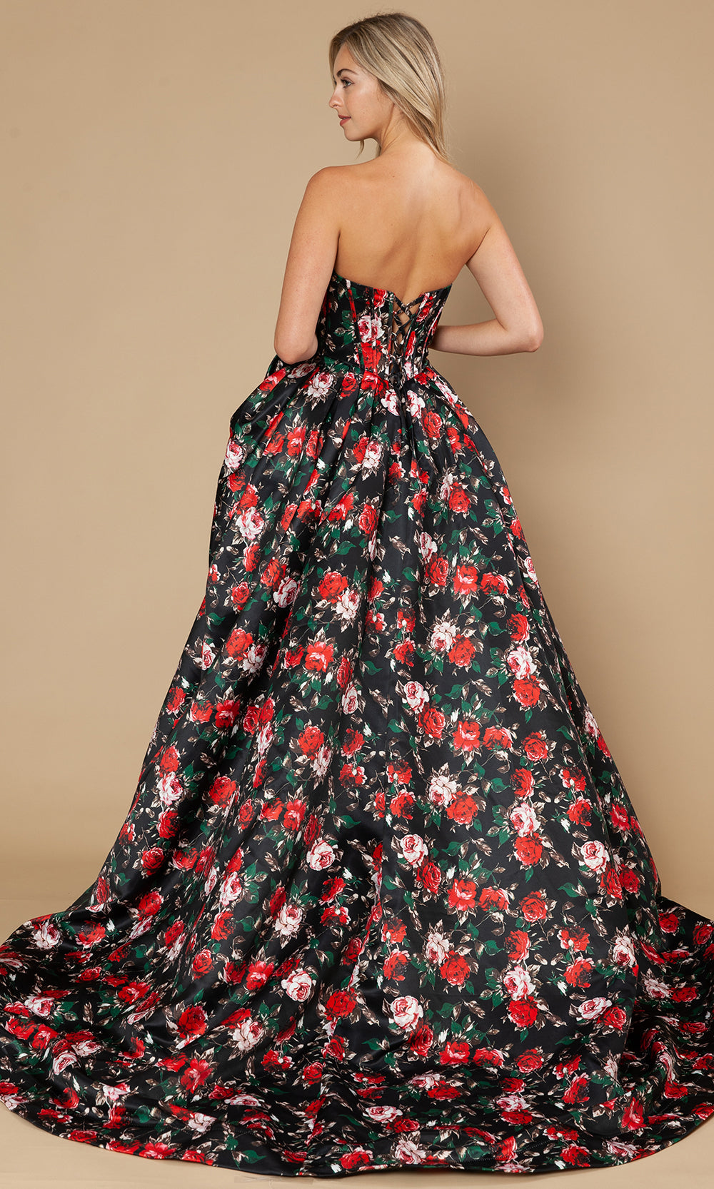 Poly USA 25188 - Floral Strapless A-Line Gown with Slit Prom Dresses