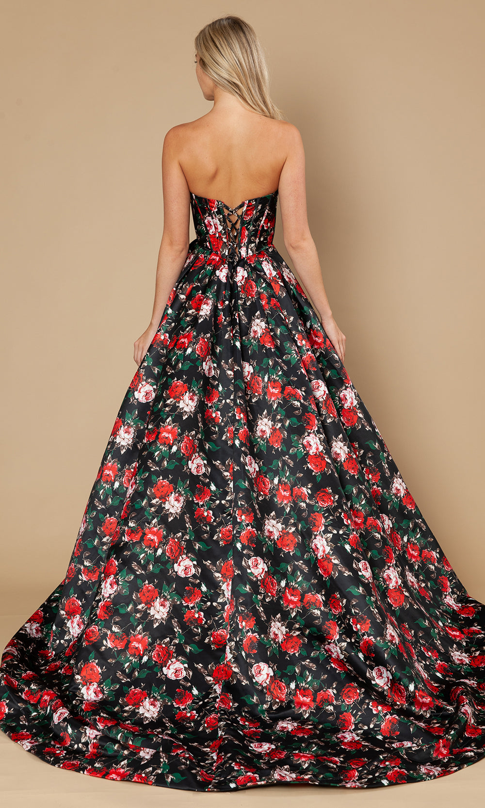Poly USA 25188 - Floral Strapless A-Line Gown with Slit Prom Dresses
