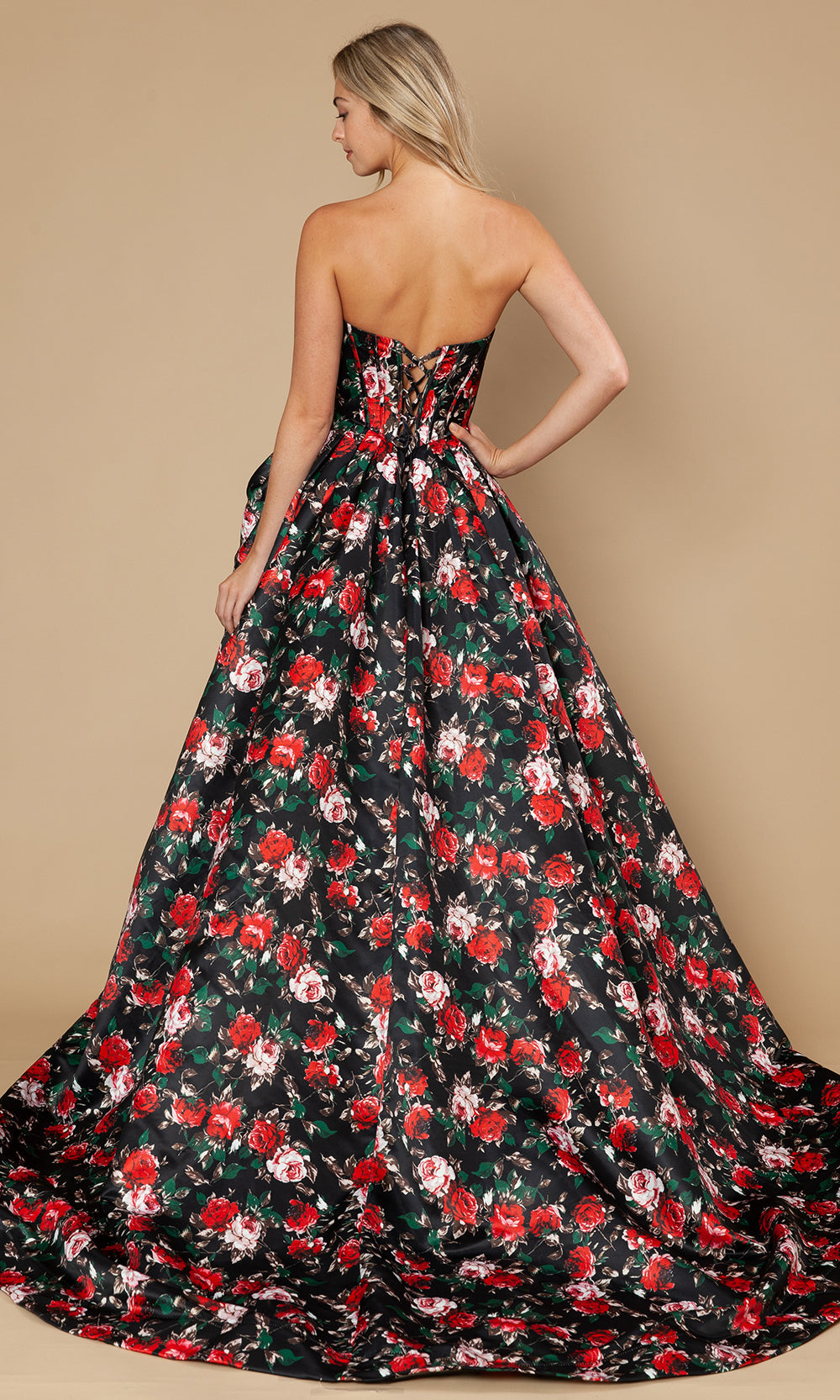 Poly USA 25188 - Floral Strapless A-Line Gown with Slit Prom Dresses