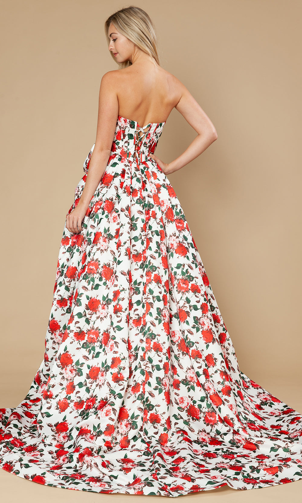 Poly USA 25188 - Floral Strapless A-Line Gown with Slit Prom Dresses