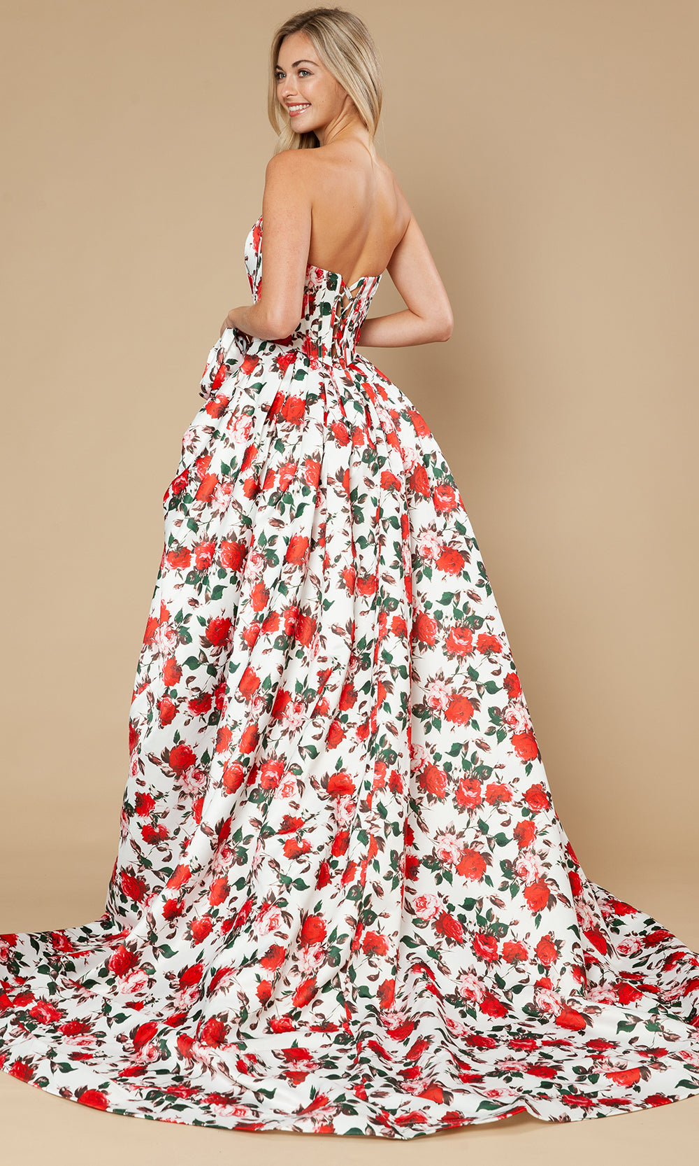 Poly USA 25188 - Floral Strapless A-Line Gown with Slit Prom Dresses