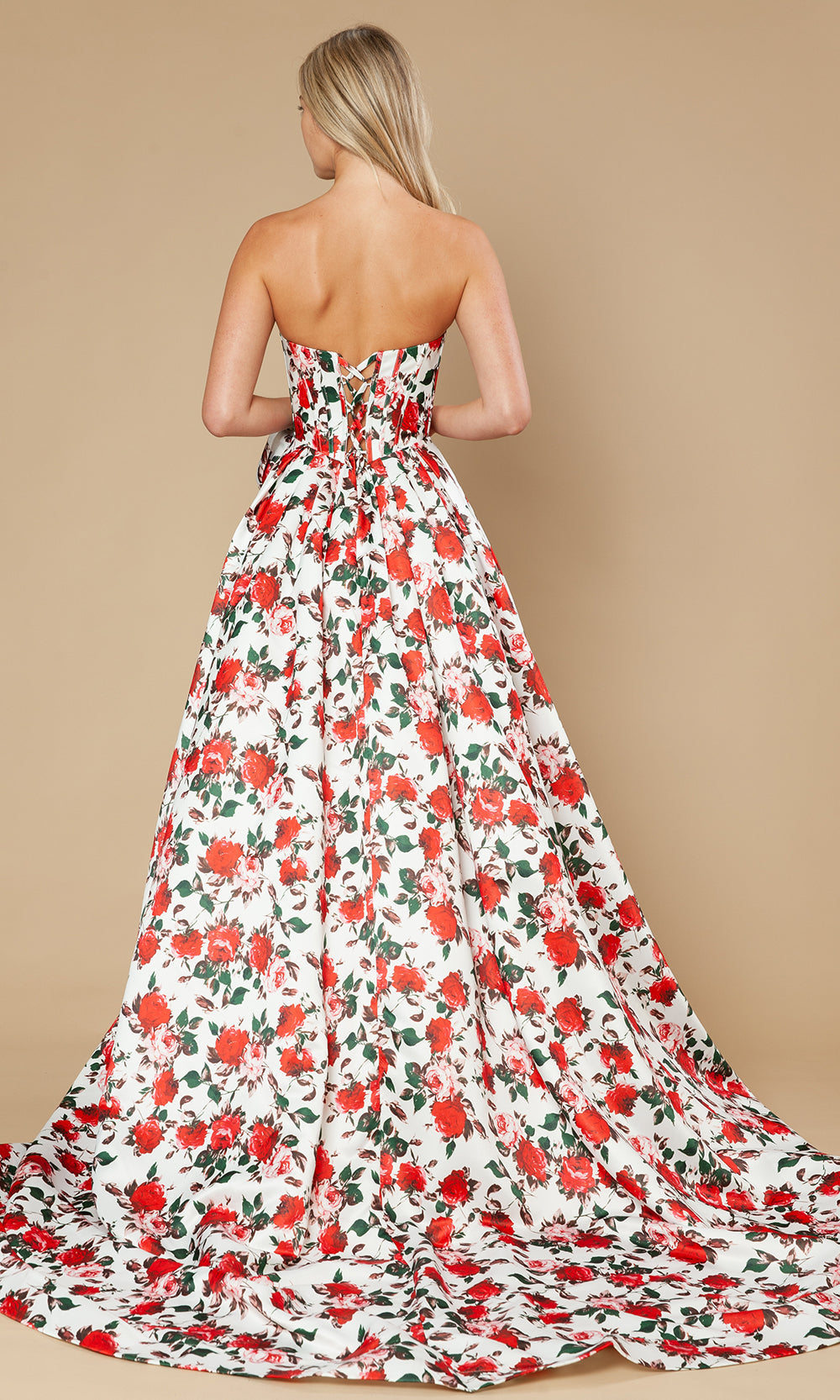 Poly USA 25188 - Floral Strapless A-Line Gown with Slit Prom Dresses