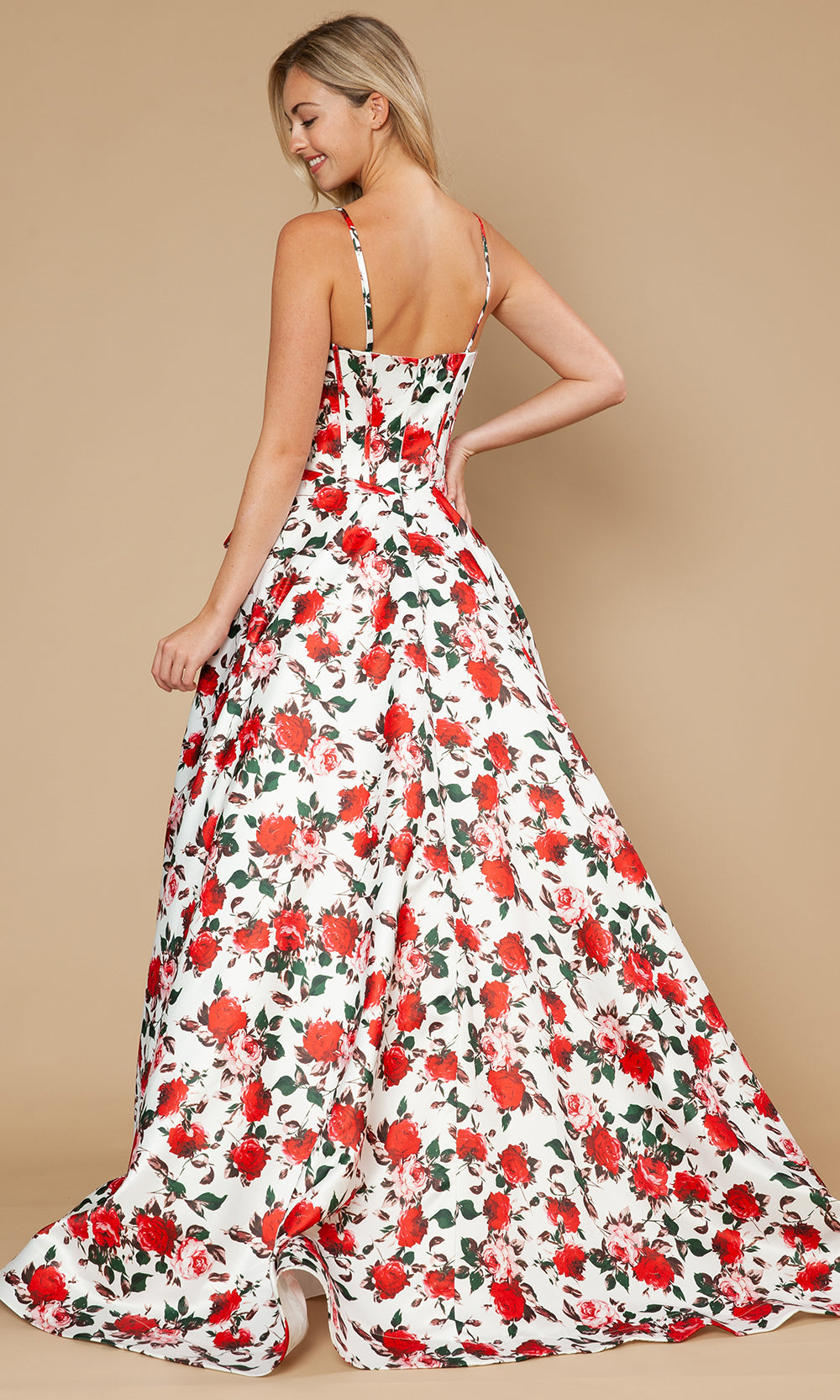 Poly USA 25190 - Sleeveless A-Line Gown with Floral Print Prom Dresses