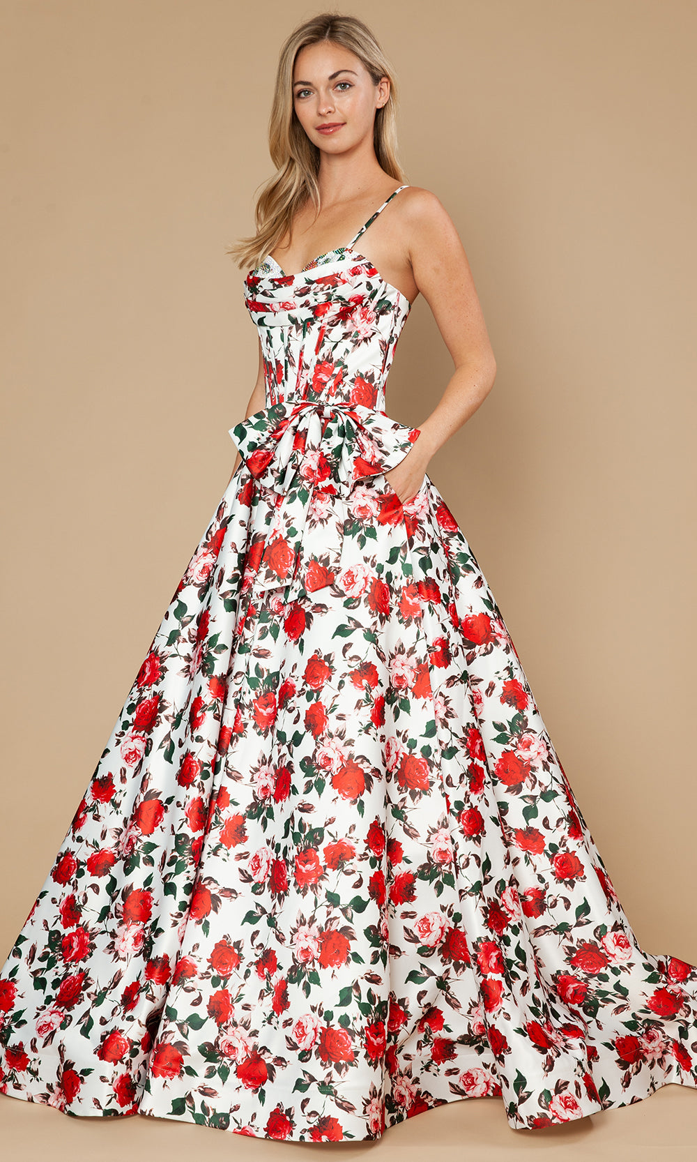 Poly USA 25190 - Sleeveless A-Line Gown with Floral Print Prom Dresses