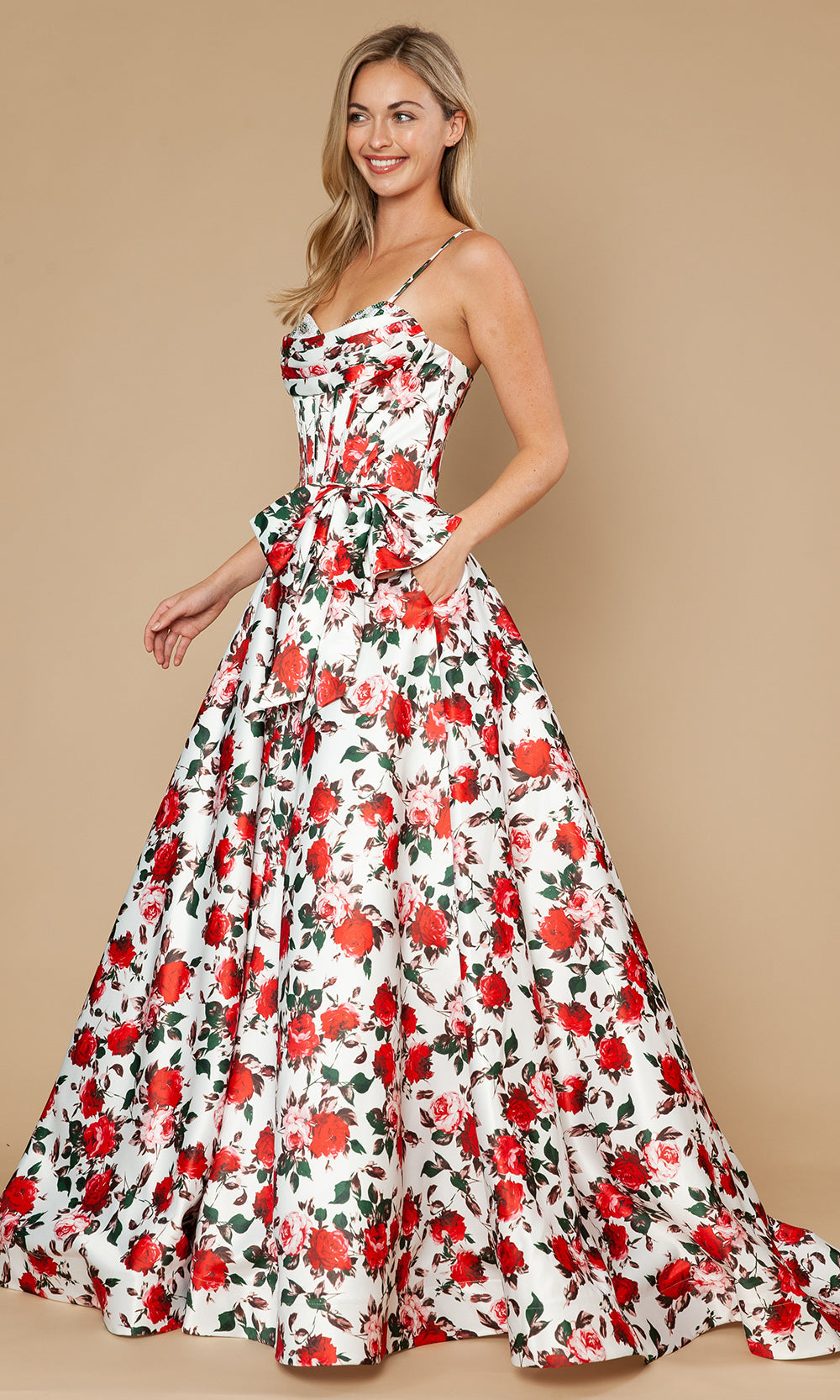Poly USA 25190 - Sleeveless A-Line Gown with Floral Print Prom Dresses
