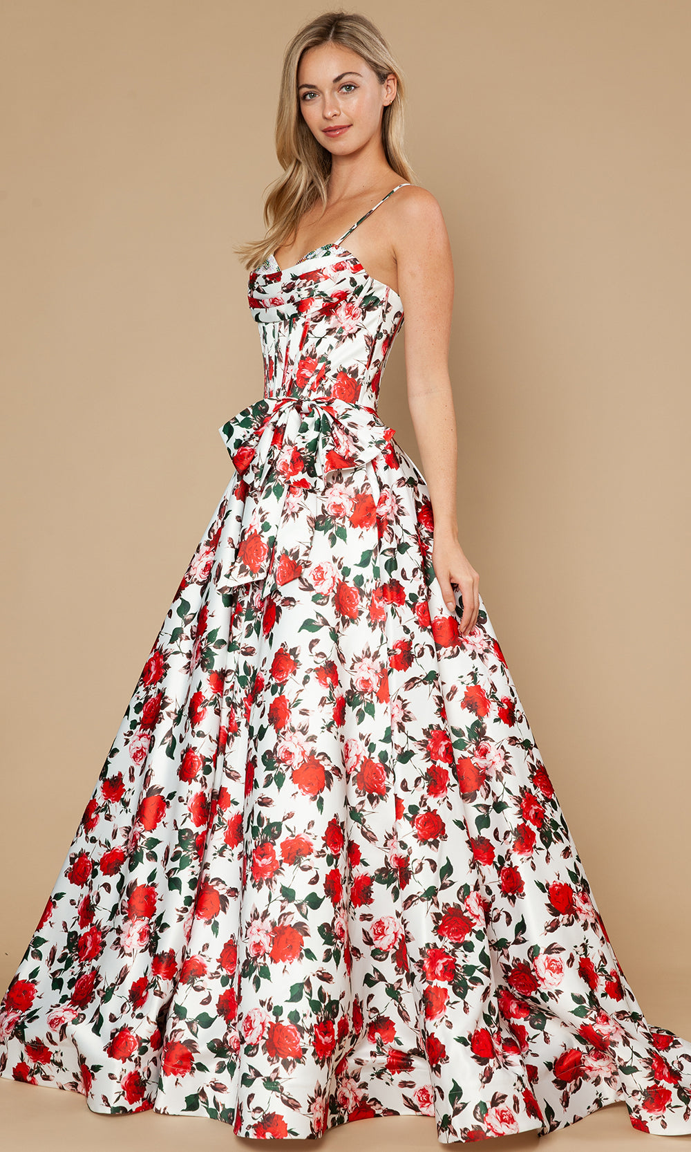 Poly USA 25190 - Sleeveless A-Line Gown with Floral Print Prom Dresses