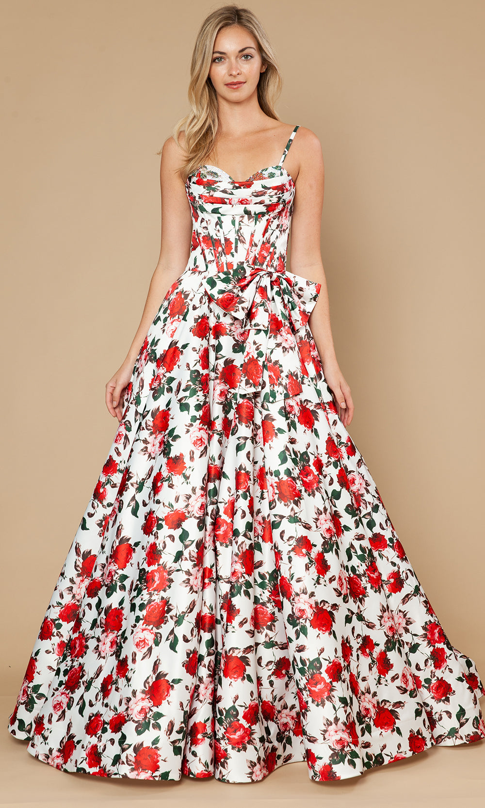 Poly USA 25190 - Sleeveless A-Line Gown with Floral Print Prom Dresses
