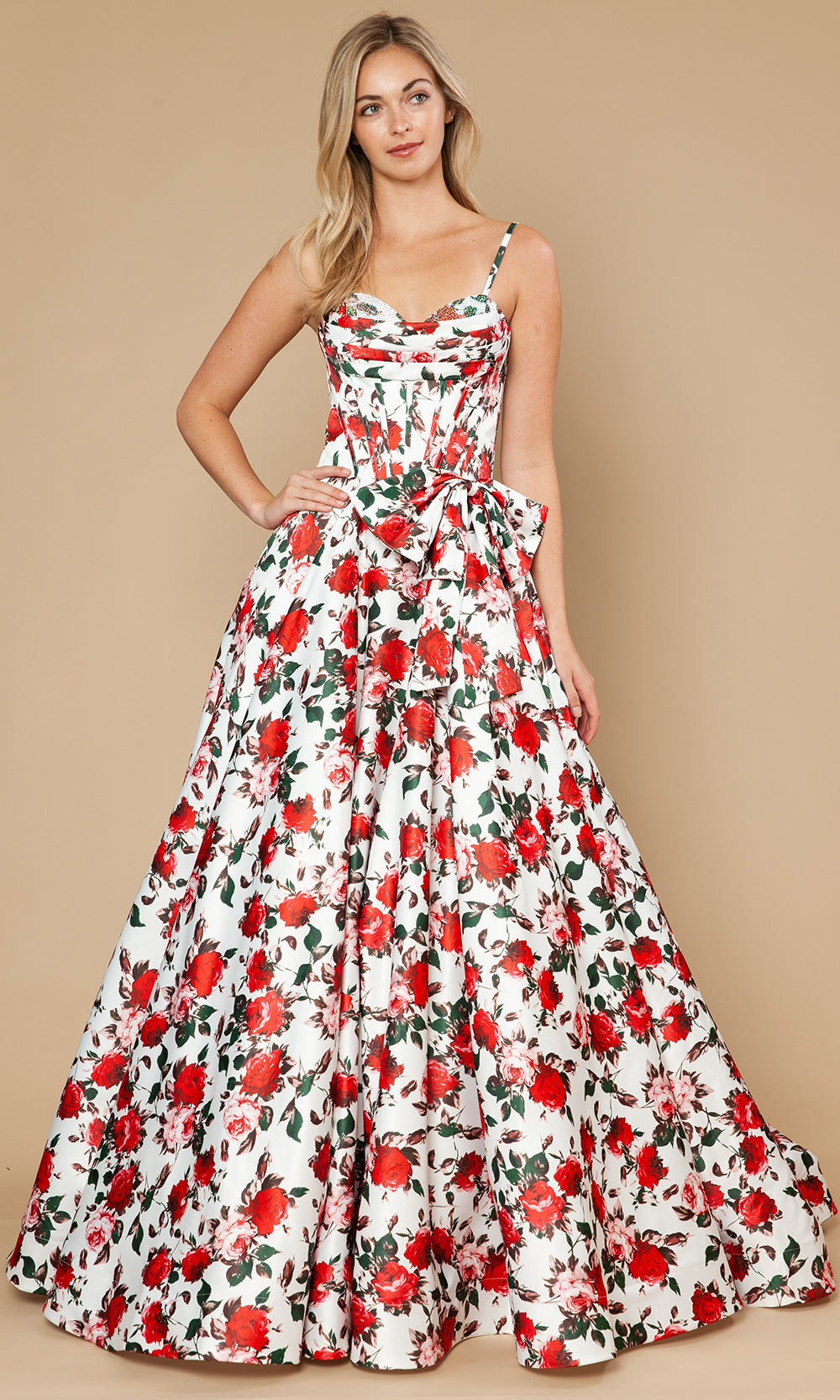 Poly USA 25190 - Sleeveless A-Line Gown with Floral Print Prom Dresses