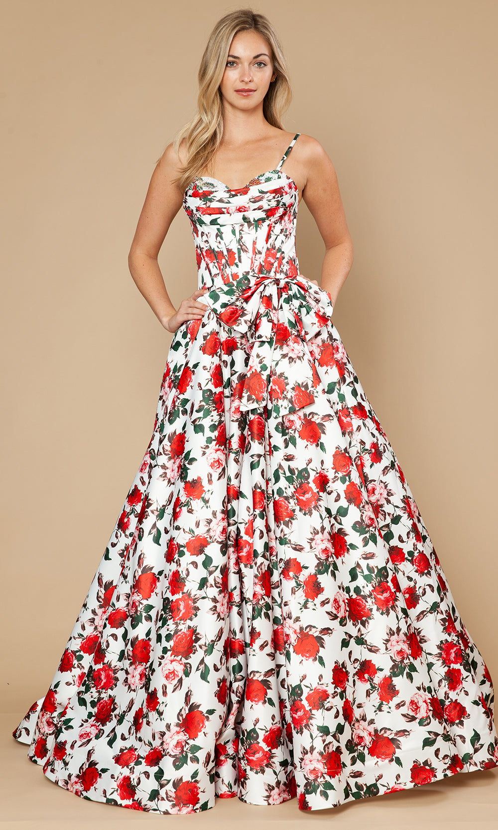 Poly USA 25190 - Sleeveless A-Line Gown with Floral Print Prom Dresses