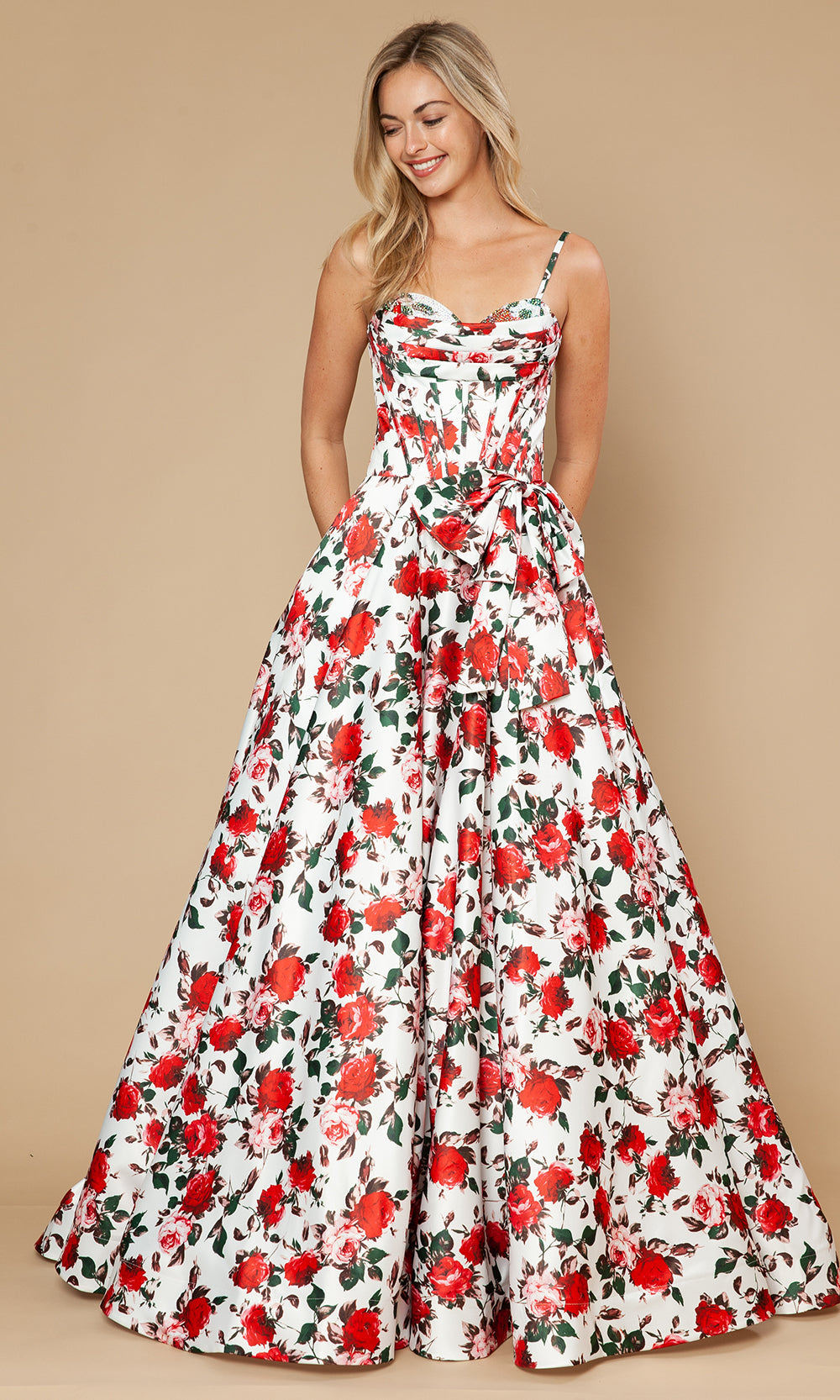 Poly USA 25190 - Sleeveless A-Line Gown with Floral Print Prom Dresses