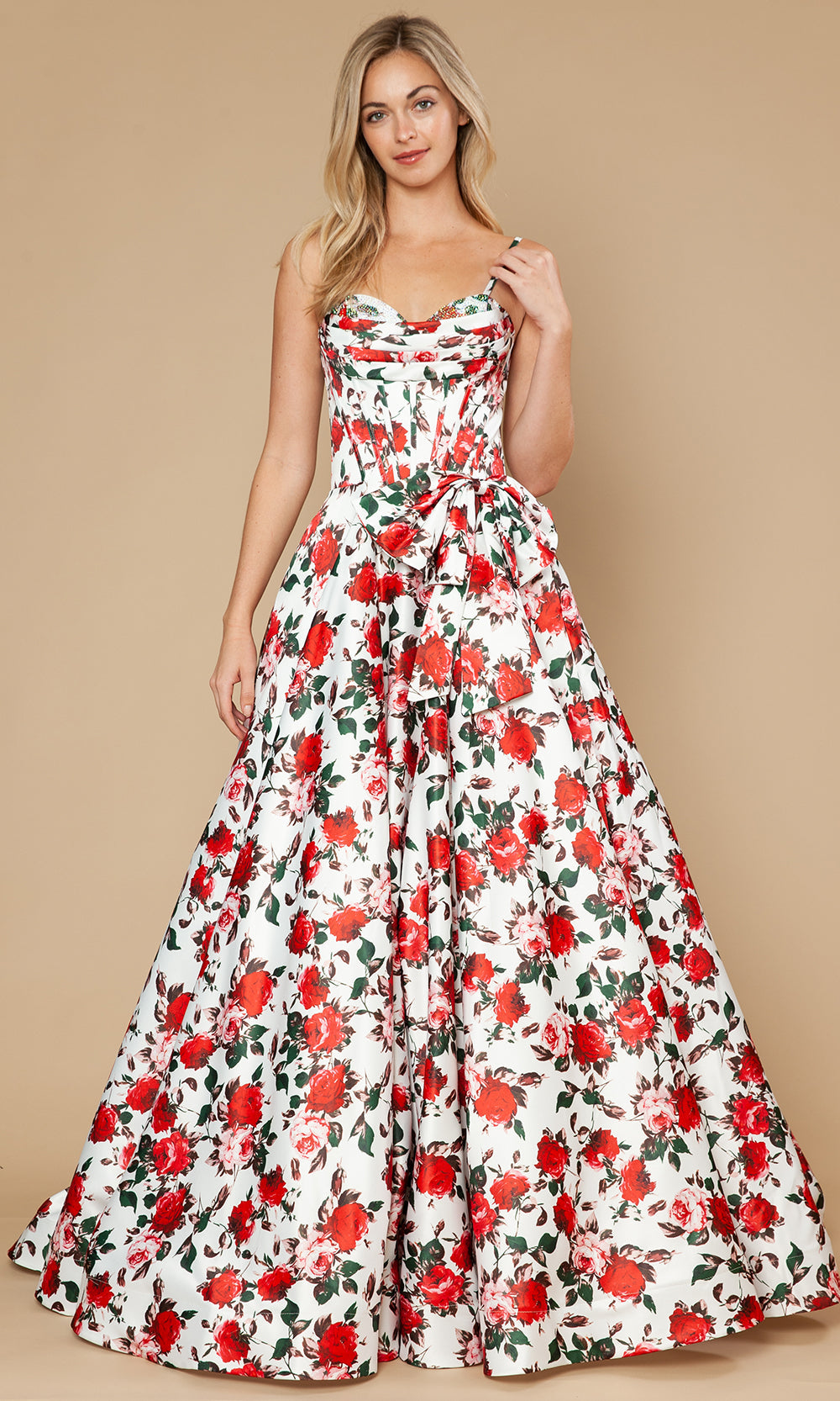 Poly USA 25190 - Sleeveless A-Line Gown with Floral Print Prom Dresses