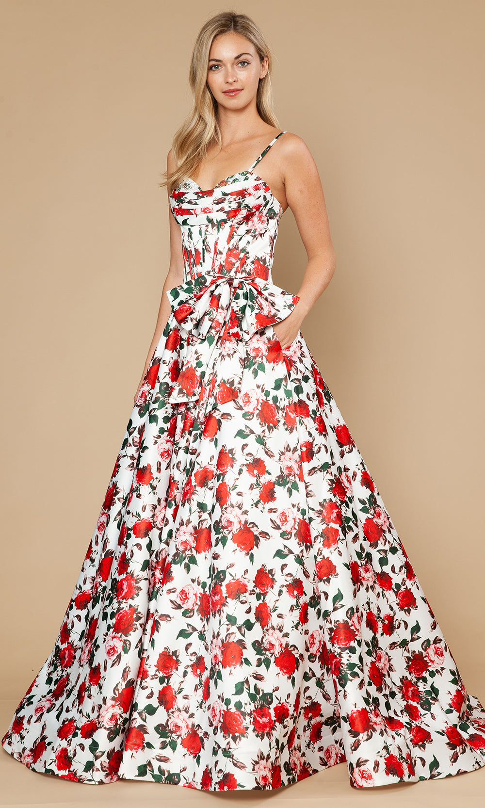 Poly USA 25190 - Sleeveless A-Line Gown with Floral Print Prom Dresses