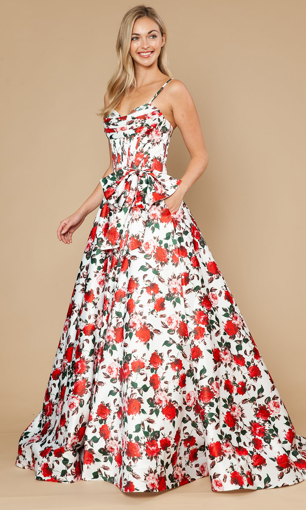 Poly USA 25190 - Sleeveless A-Line Gown with Floral Print Prom Dresses