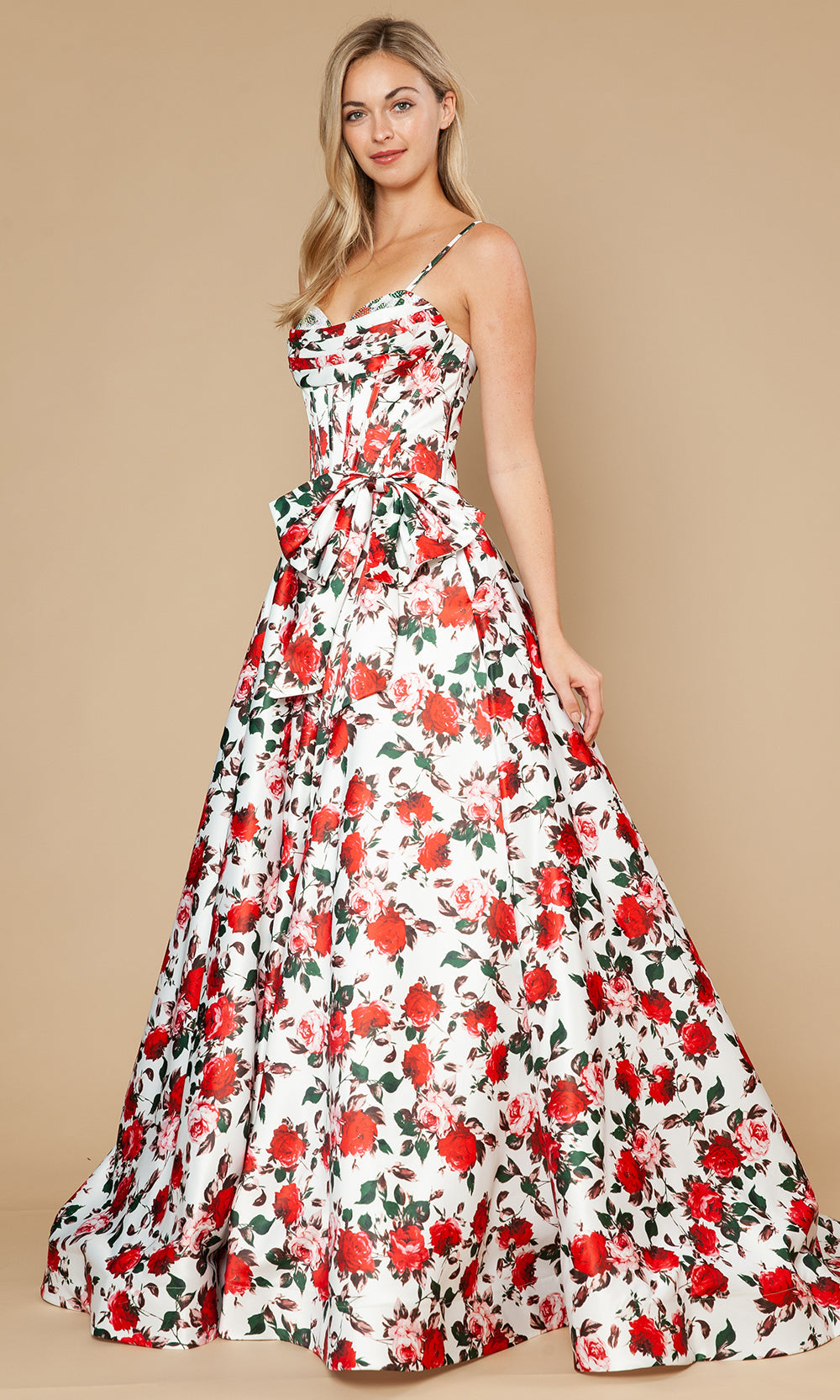 Poly USA 25190 - Sleeveless A-Line Gown with Floral Print Prom Dresses
