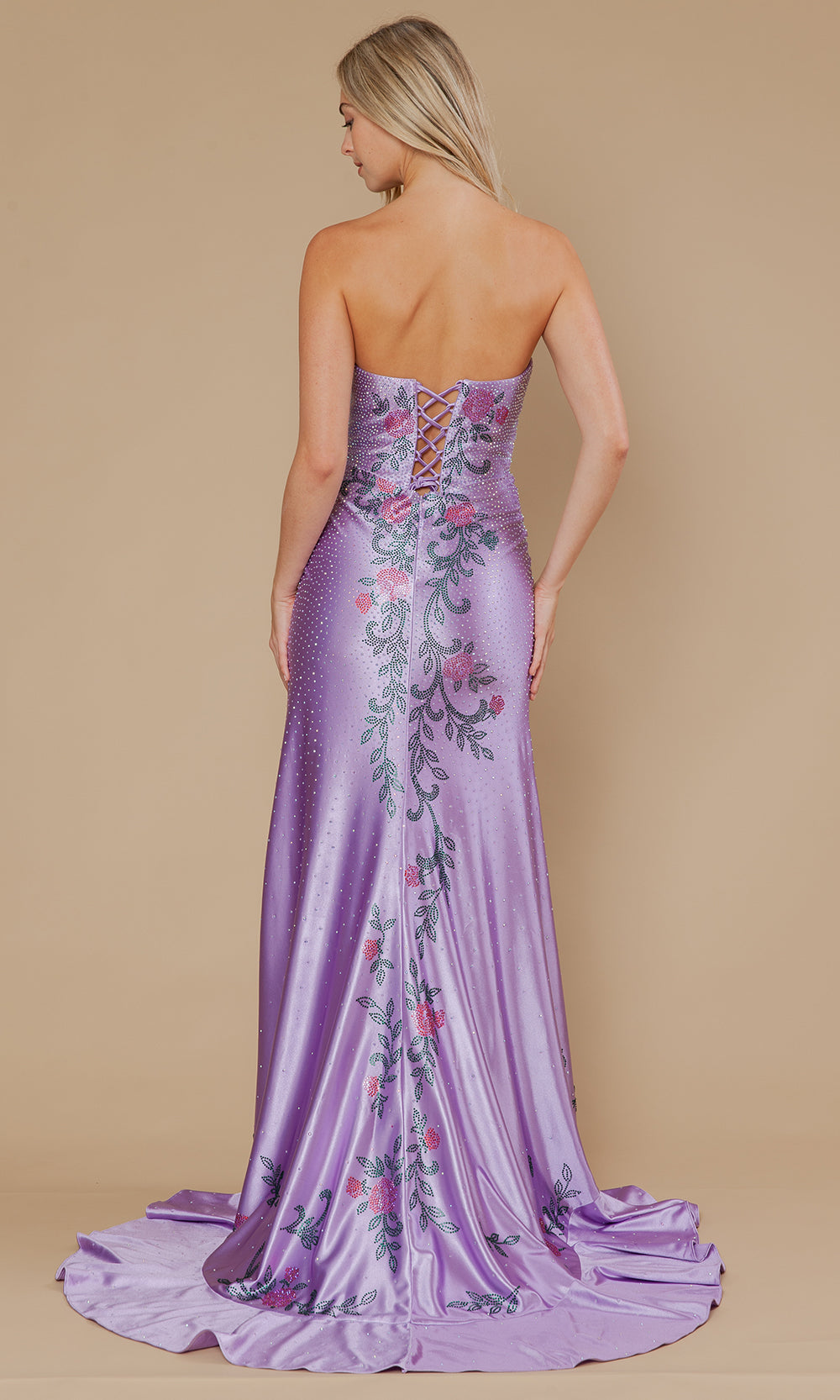 Poly USA 25194 - Floral Embellished Prom Gown with Ruffle Slit Prom Dresses
