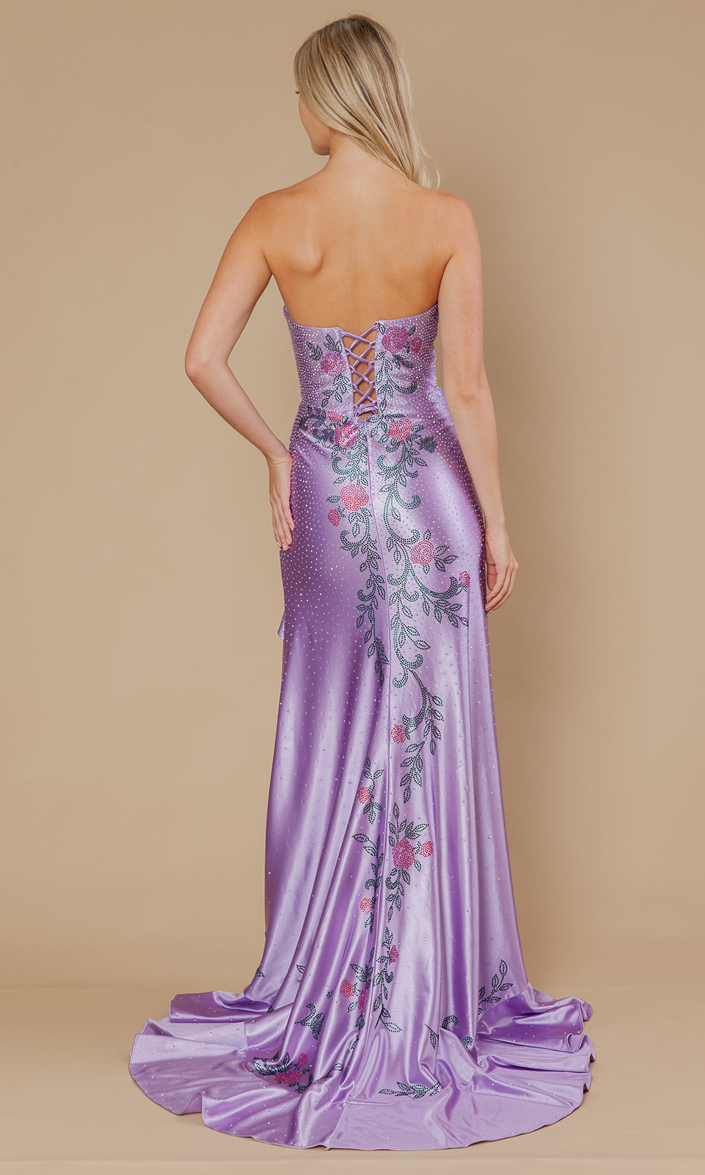 Poly USA 25194 - Floral Embellished Prom Gown with Ruffle Slit Prom Dresses