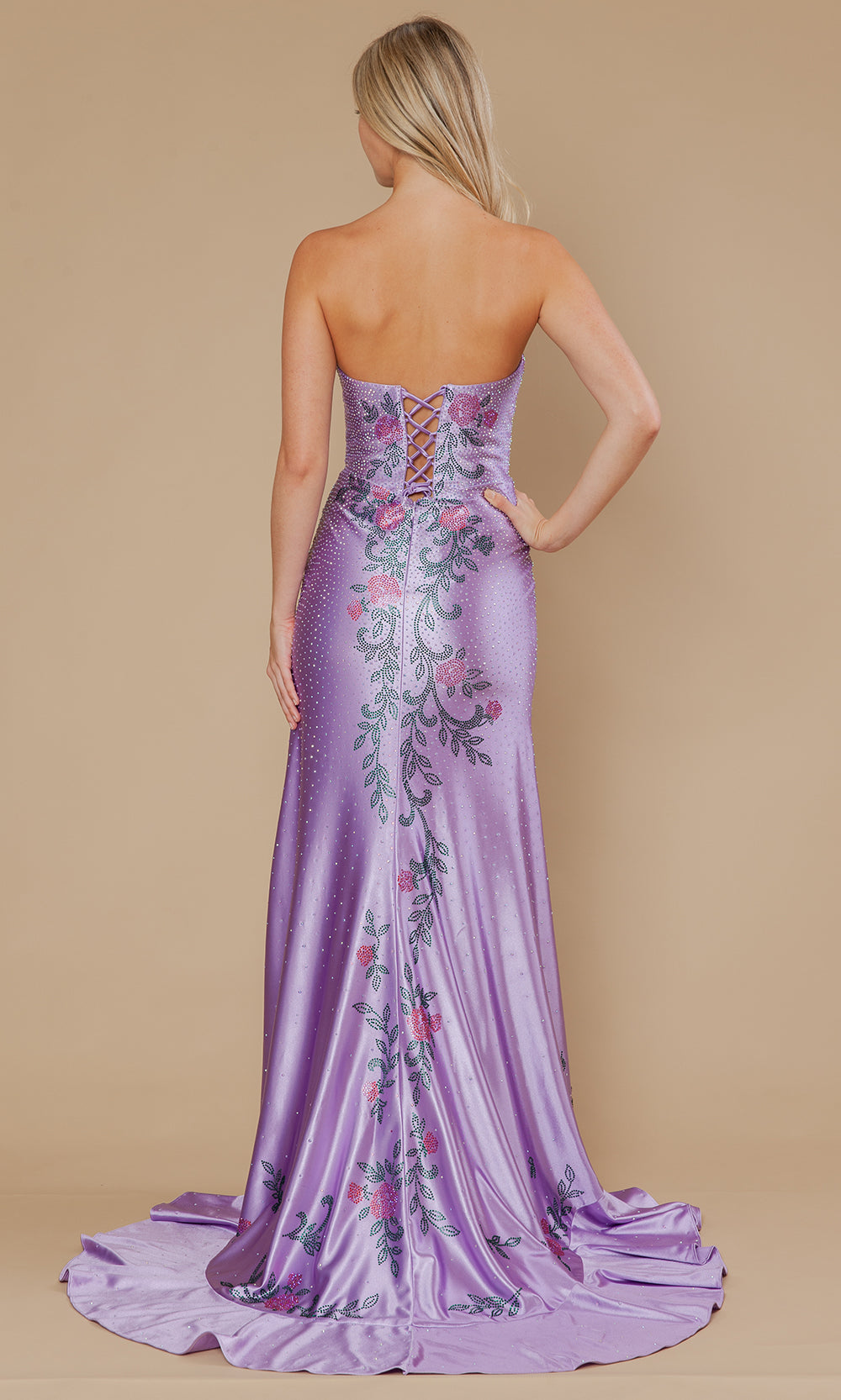 Poly USA 25194 - Floral Embellished Prom Gown with Ruffle Slit Prom Dresses