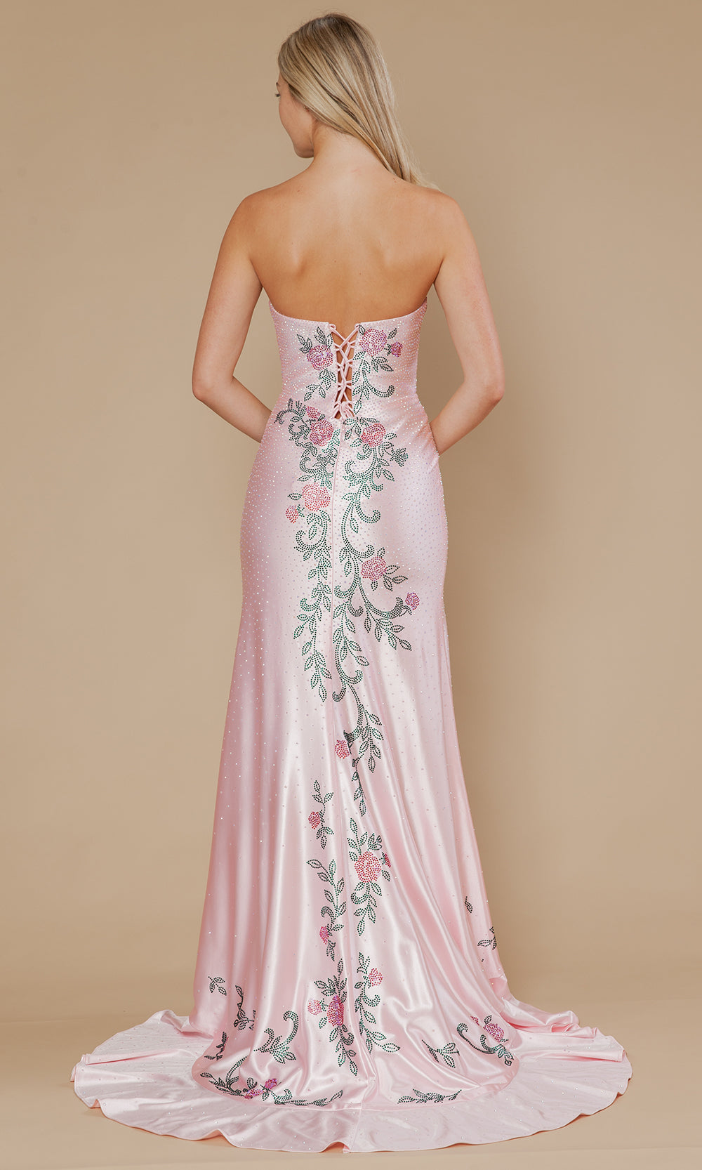 Poly USA 25194 - Floral Embellished Prom Gown with Ruffle Slit Prom Dresses