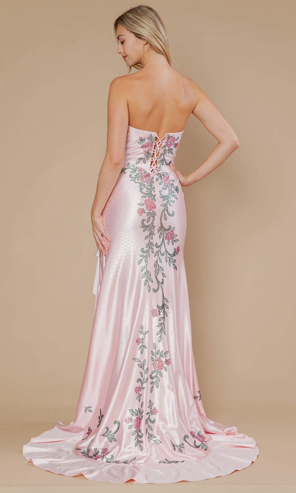 Poly USA 25194 - Floral Embellished Prom Gown with Ruffle Slit Prom Dresses