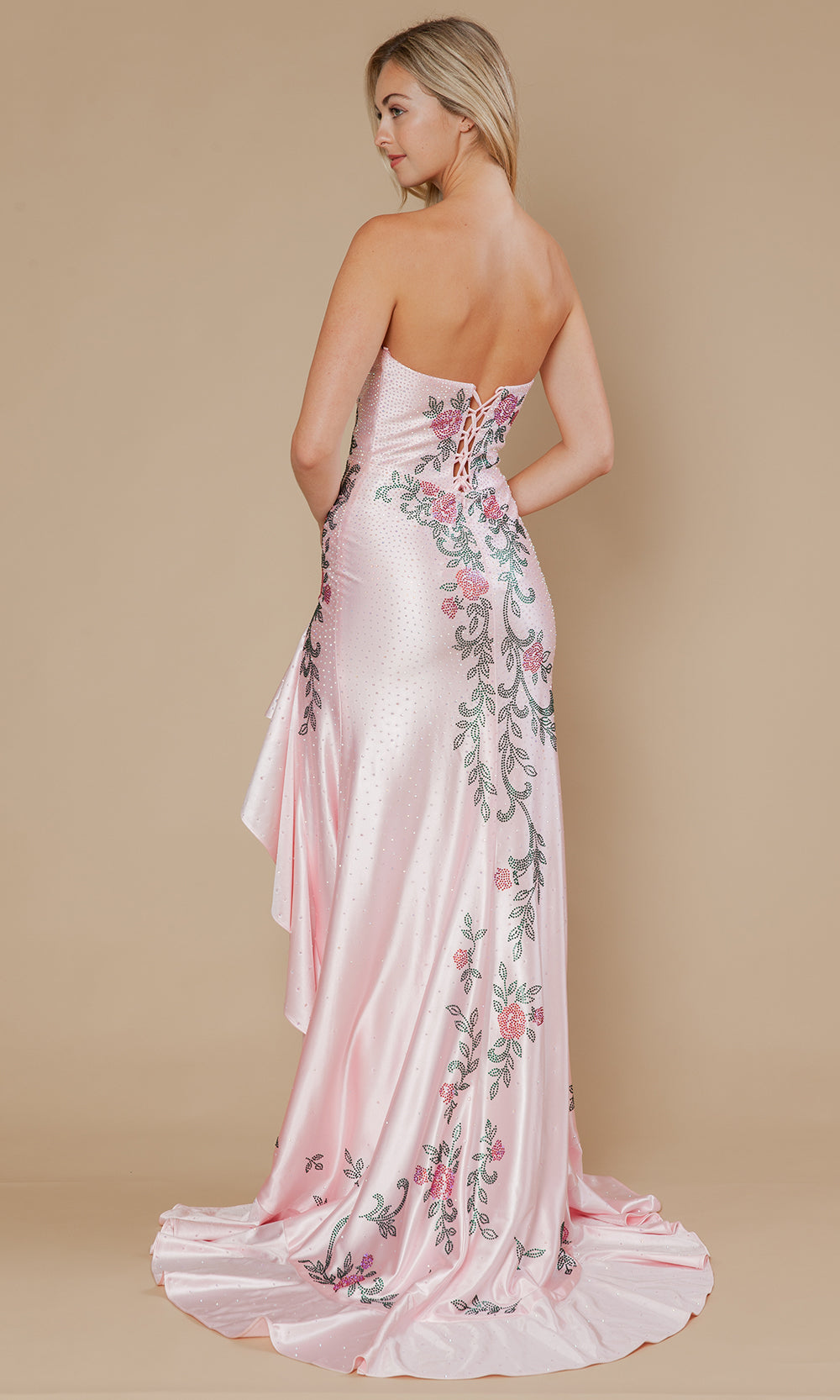 Poly USA 25194 - Floral Embellished Prom Gown with Ruffle Slit Prom Dresses