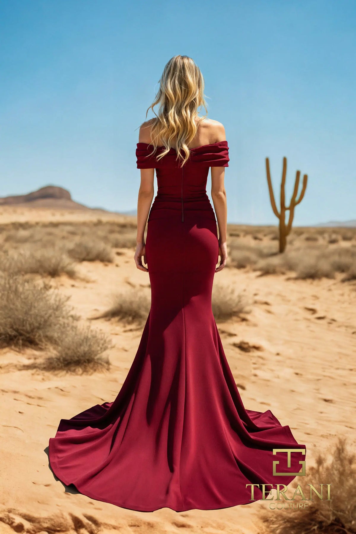Terani Couture 251E4587 - Ruched Skirt Short Sleeve Evening Dress