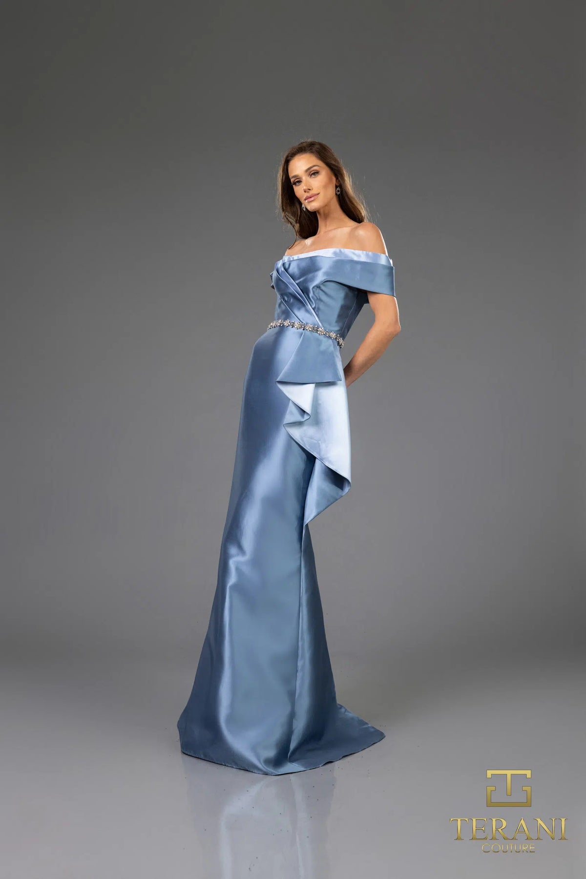 Terani Couture 251M4452 - Off Shoulder Back Slit Evening Gown