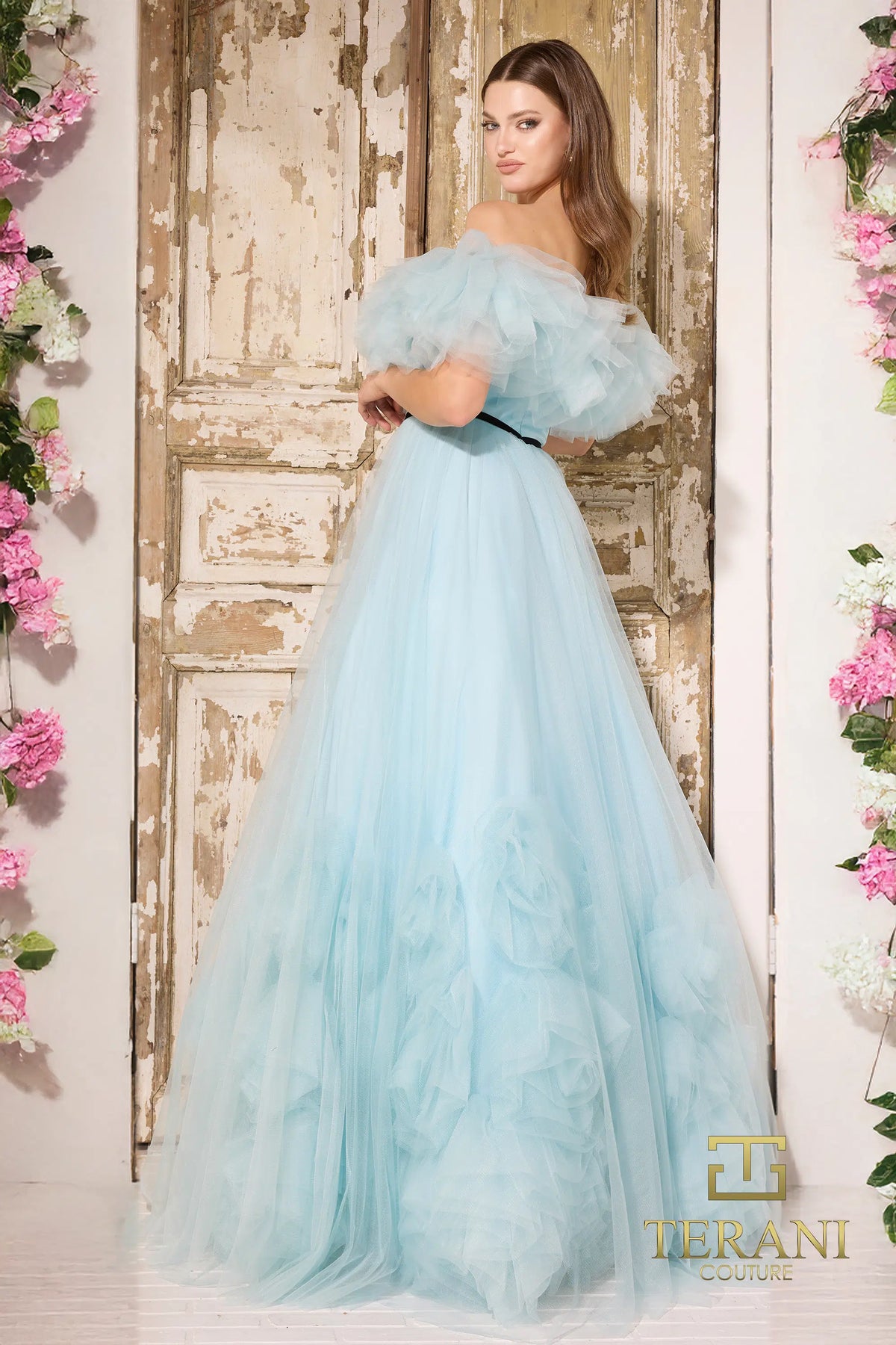 Terani Couture 251P4090 - Ruffled Straight Neck Ballgown