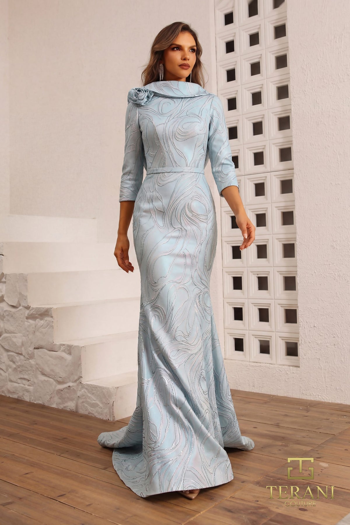 Terani Couture 251M4455 - Bateau Neck Fitted Evening Dress