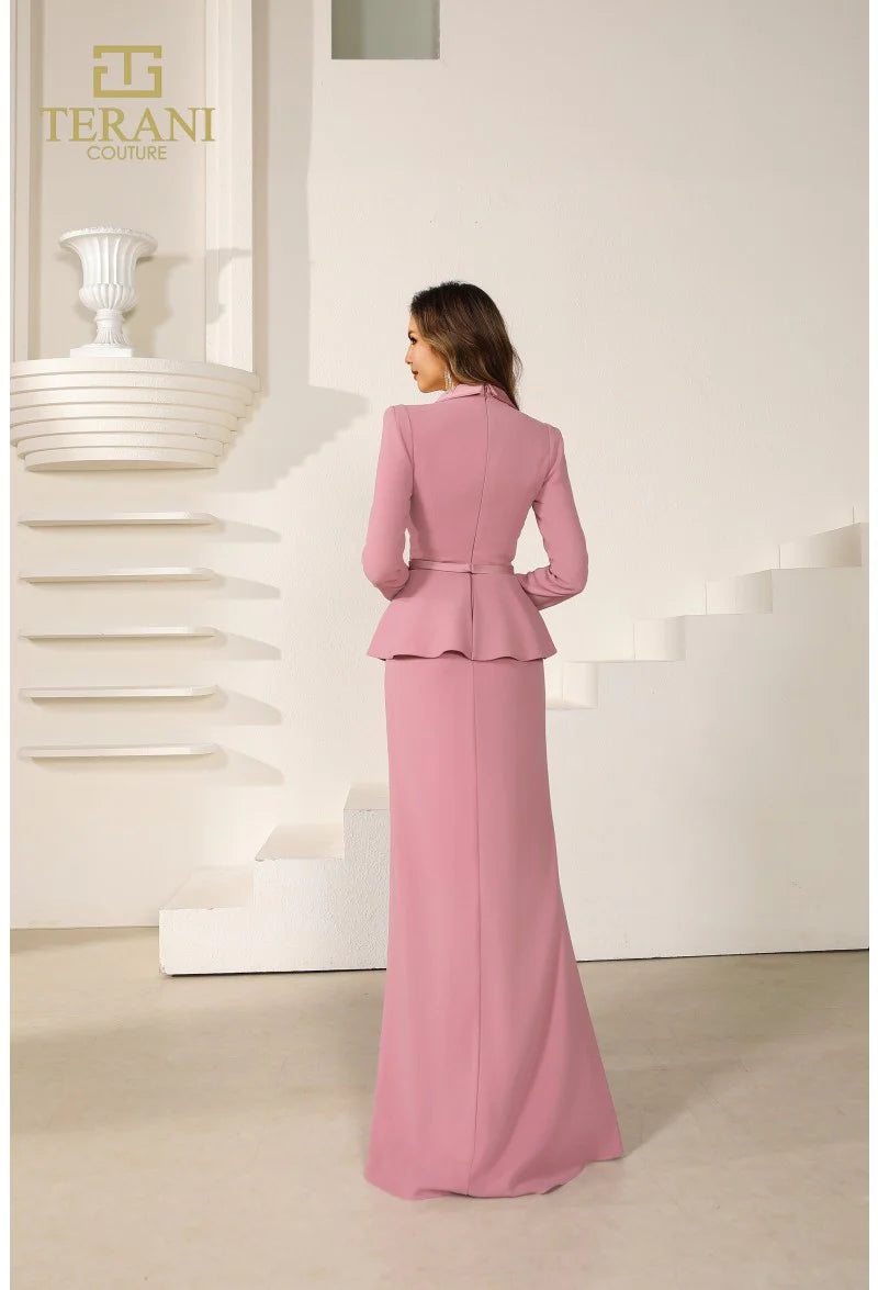 Terani Couture 251M4572 - V-Neck Peplum Evening Gown
