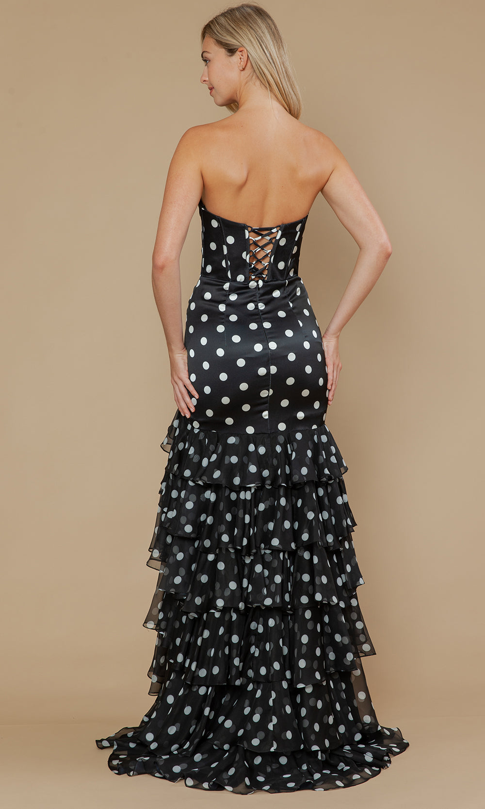 Poly USA 25202 - Bow Accent Polka Dot High Slit Gown Prom Dresses