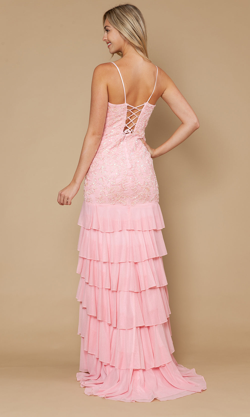 Poly USA 25204 - Ruffle Skirt Beaded Embroidered Gown Prom Dresses