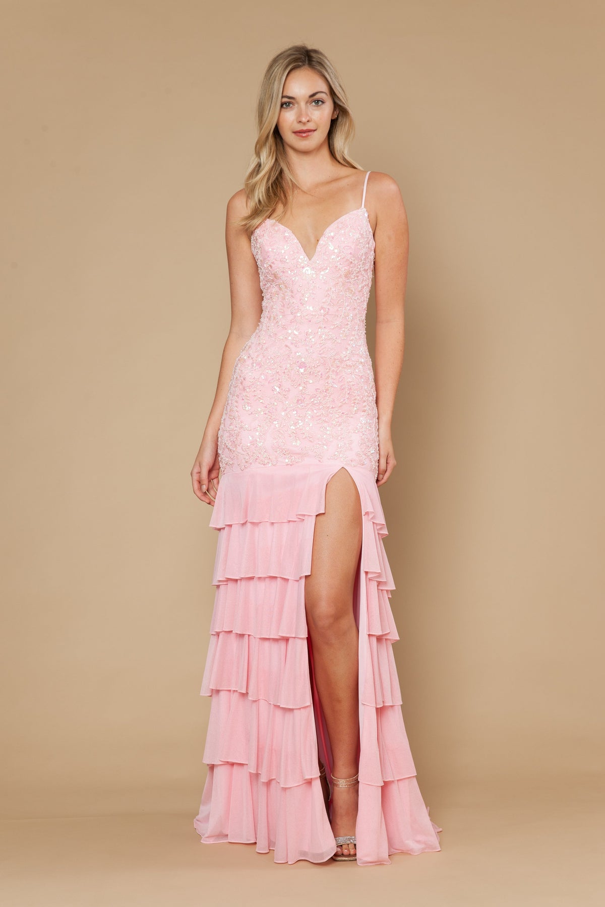 Poly USA 25204 - Ruffle Skirt Beaded Embroidered Gown Prom Dresses