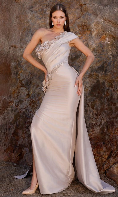 Terani Couture 252E5116 - High Slit Overskirt Mikado Gown Evening Dresses