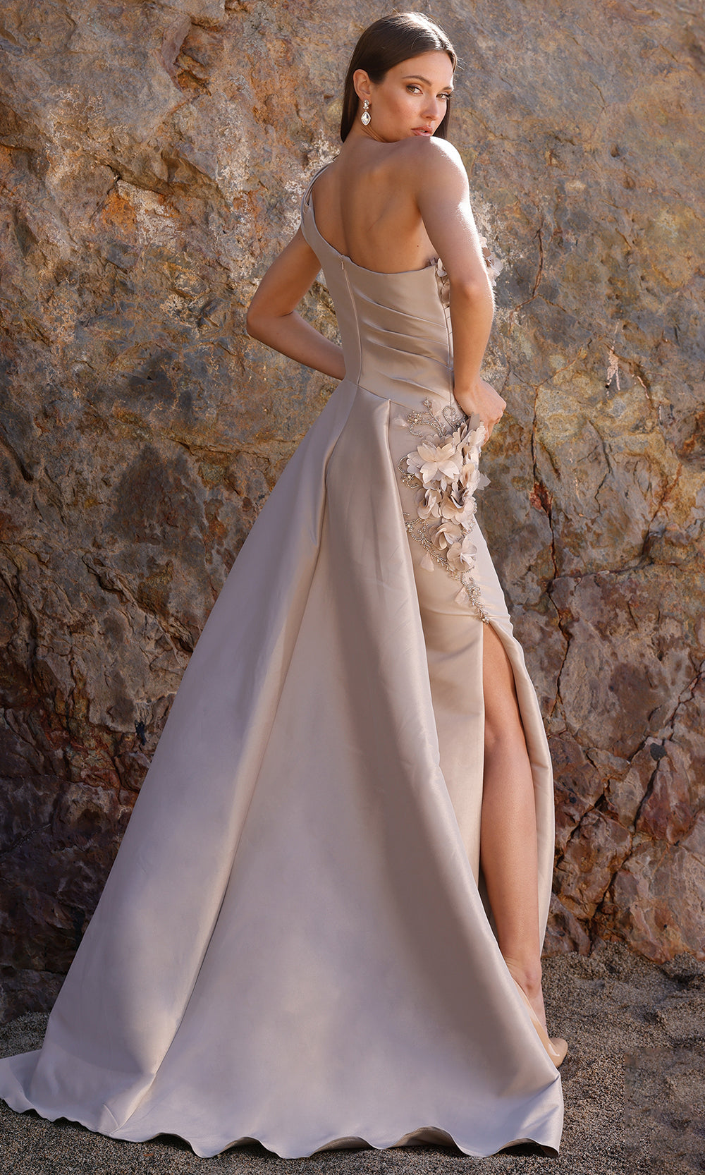 Terani Couture 252E5116 - High Slit Overskirt Mikado Gown Evening Dresses