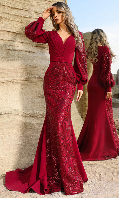 Terani Couture 252E5129 - Bishop Sleeve Sequin Dress