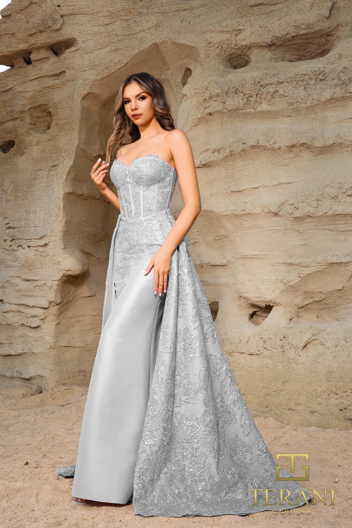 Terani Couture 252E5134 - Corset Sheath Gown with Overskirt