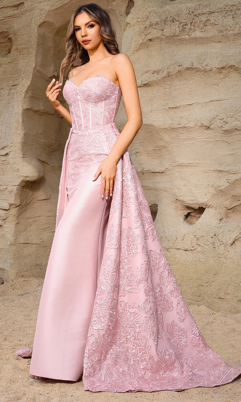 Terani Couture 252E5134 - Corset Sheath Gown with Overskirt Prom Dresses