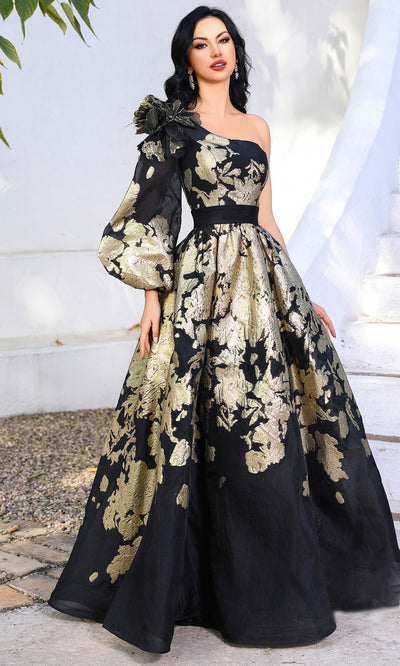 Terani Couture 252E5140 - One Shoulder Floral Gown