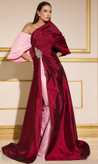 Terani Couture 252E5141 - Asymmetric Ruched Gown with Brooch Pageant Dresses