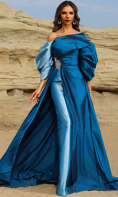 Terani Couture 252E5141 - Asymmetric Ruched Gown with Brooch Pageant Dresses