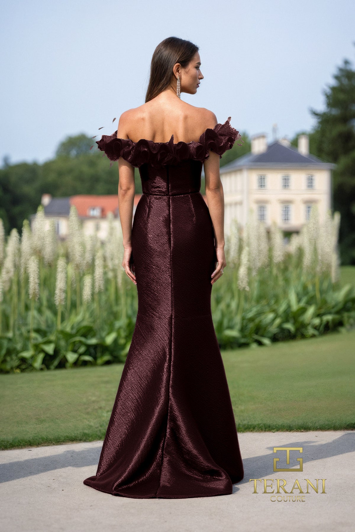 Terani Couture 252E5156 - Metallic Sheath Gown with Ruffles