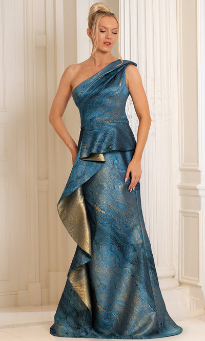 Terani Couture 252E5159 - Peplum Waist Jacquard Evening Dress Evening Dresses
