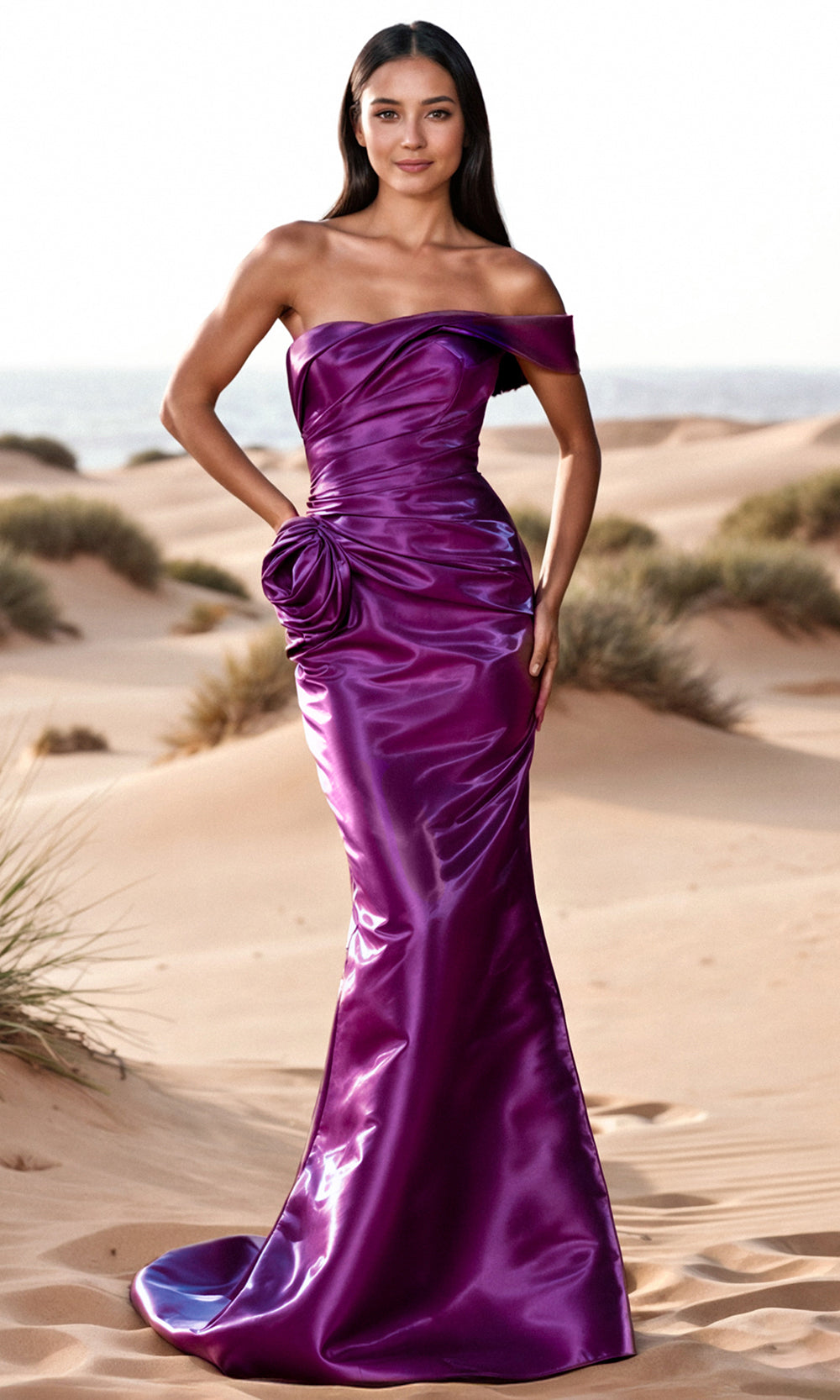 Terani Couture 252E5162 - Straight-Across Shimmer Evening Dress