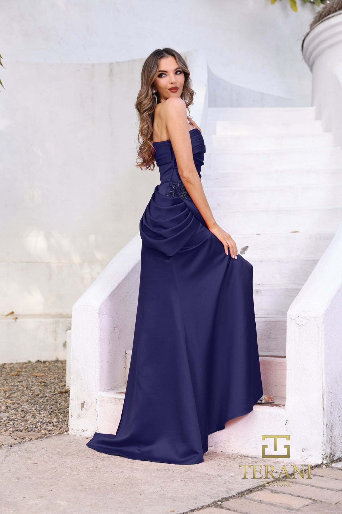 Terani Couture 252E5180 - Asymmetric Off Shoulder Gown with Slit