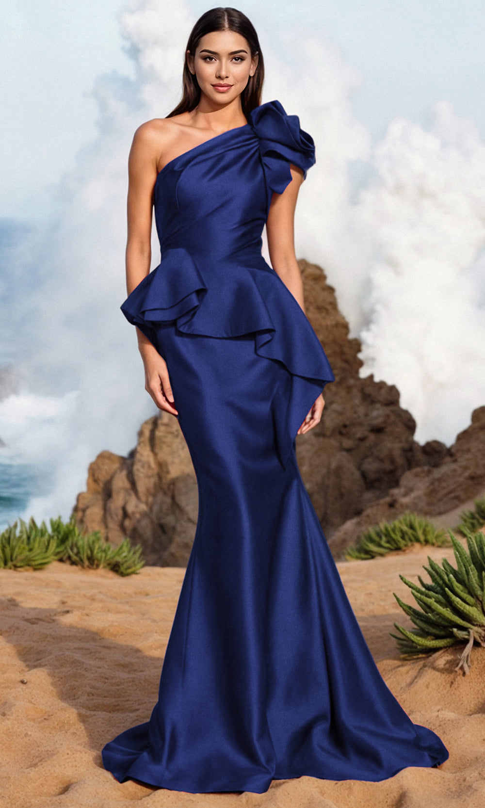Terani Couture 252E5546 - Asymmetrical Peplum Mermaid Gown Prom Dresses