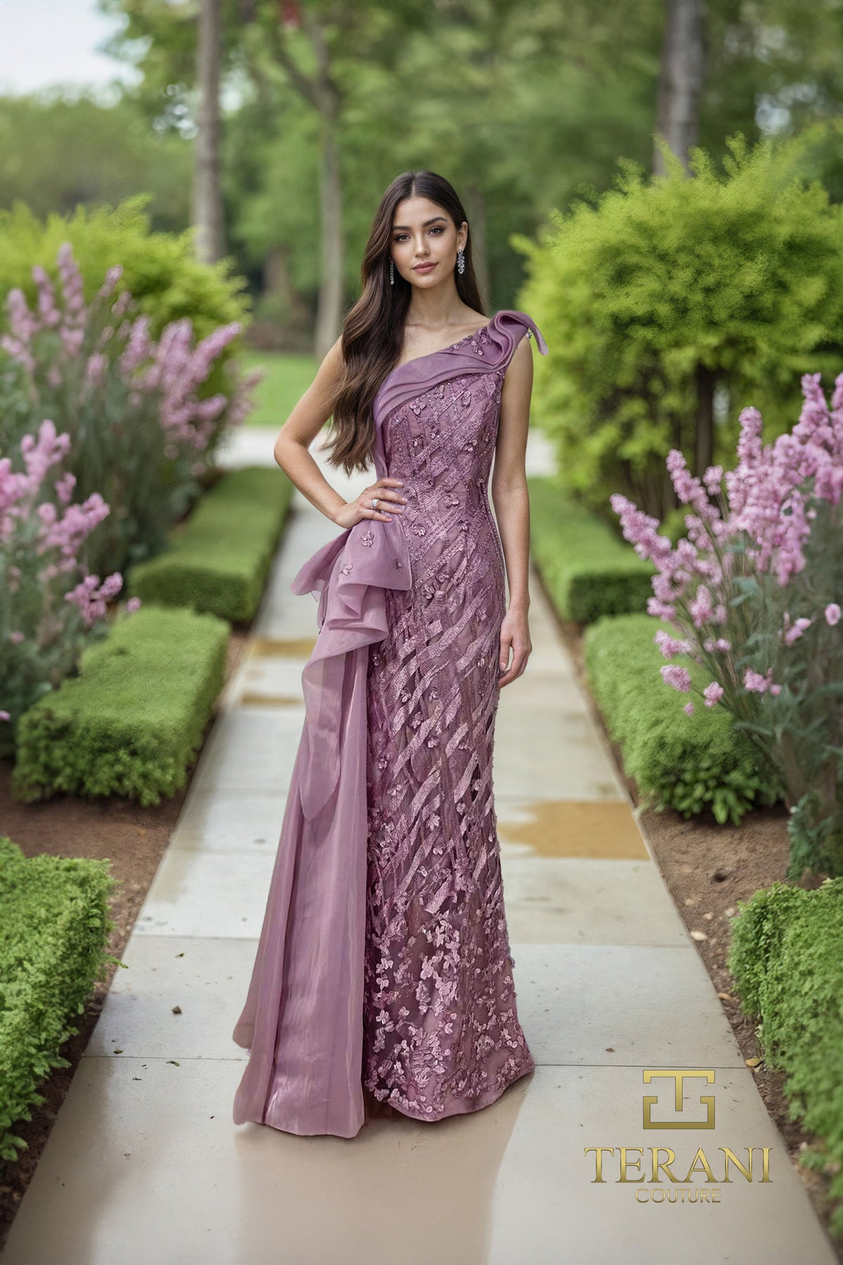 Terani Couture 252GL5205 - Asymmetric Sparkling Gown with Bow