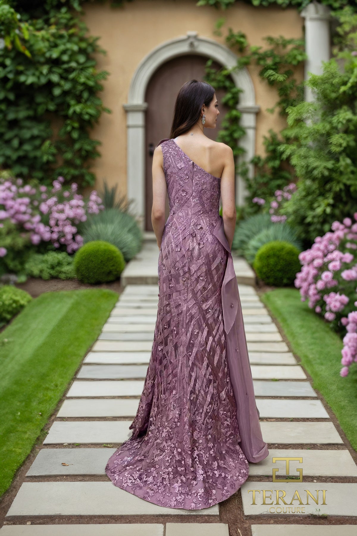 Terani Couture 252GL5205 - Asymmetric Sparkling Gown with Bow