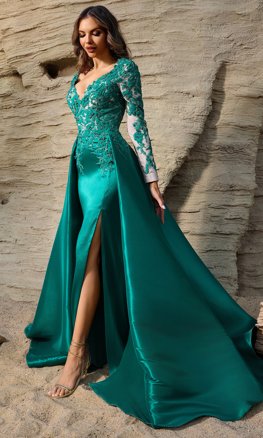 Terani Couture 252M5311 - Illusion Sleeve Beaded Lace Gown Pageant Dresses